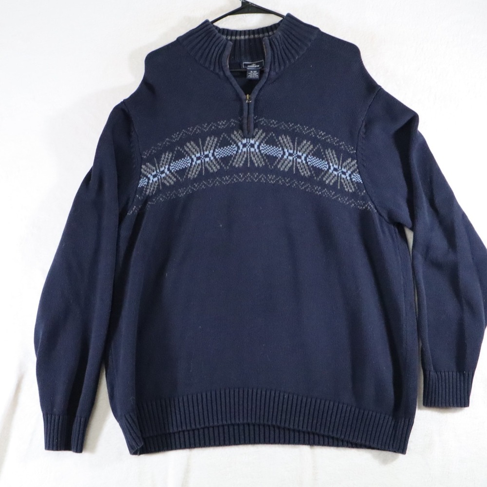Dockers Men's XL Navy Half‑Zip Sweater 100% Cotton Geometric Chest Pattern Knit